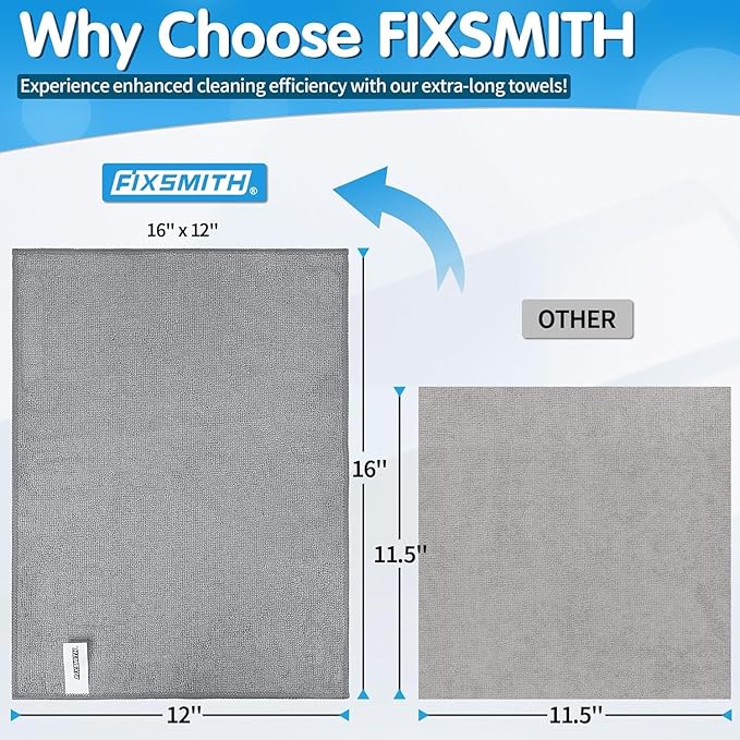FIXSMITH Grey Microfiber Cleaning Cloth -Pack of 24, Highly Absorbent Cleaning