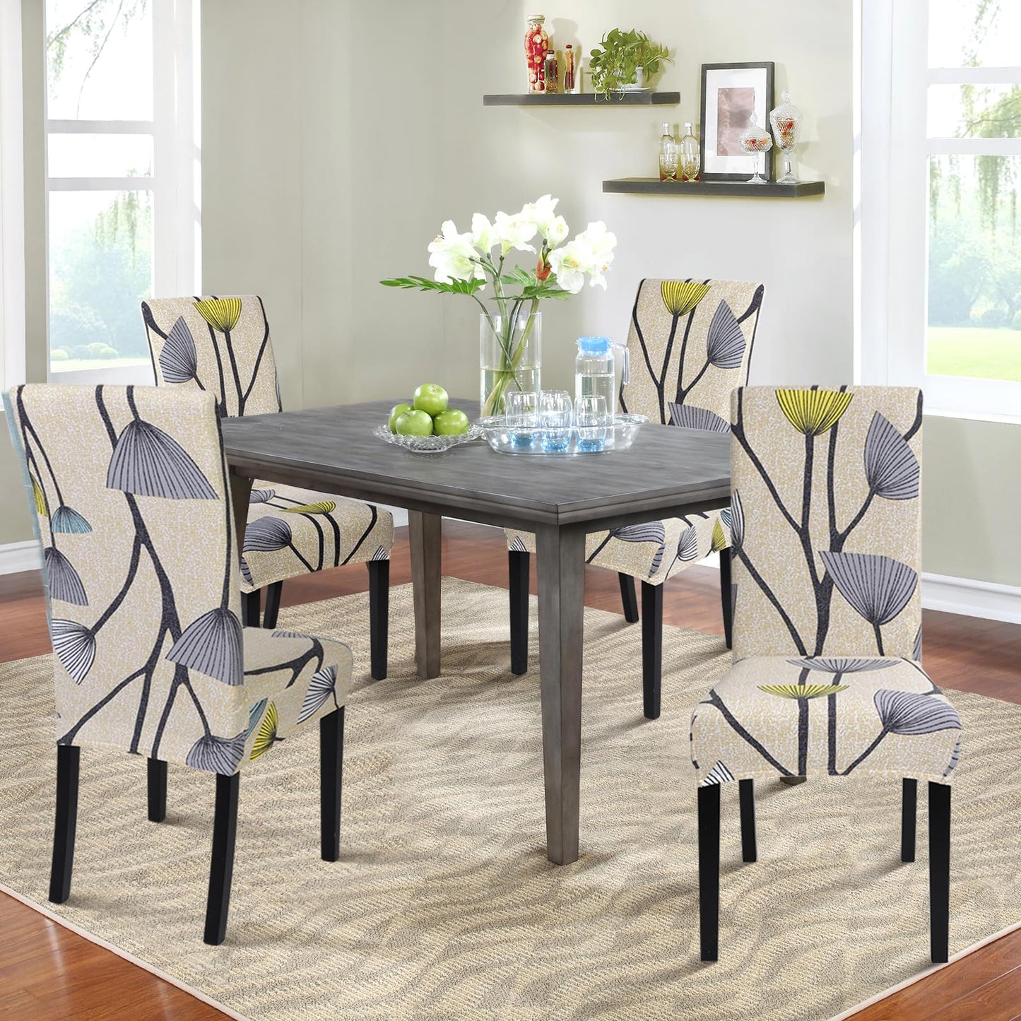 SearchI Dining Room Chair Covers Set of 4, Stretch Printed Parsons Chair Slipcovers Spandex Removable Washable Kitchen Chair Protector Cover for Dining Room, Hotel, Ceremony(Dandelion Pattern)
