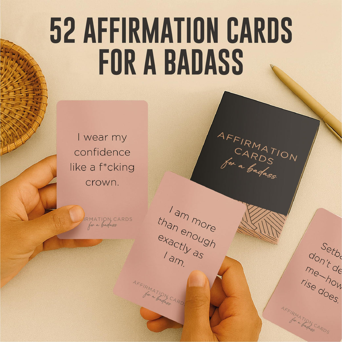 52 Badass Affirmation Cards for Women - Inspirational Gift for Her, Birthday Gifts for Women, Best Friend, Bestie, Self Care - Positive Presents for Confidence, Motivation & Daily Encouragement