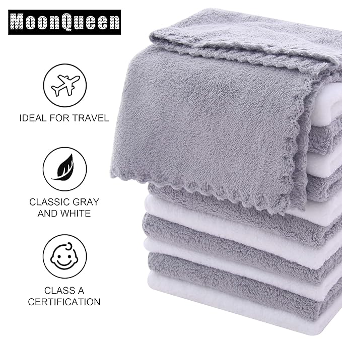 MOONQUEEN Microfiber Facial Cloths Fast Drying Washcloth 12 Pack
