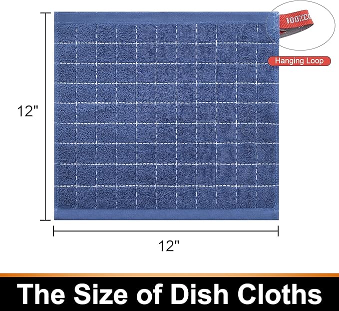Mordimy 100% Cotton Terry Cloth Dish Cloths, Soft and Absorbent Checkered Dish