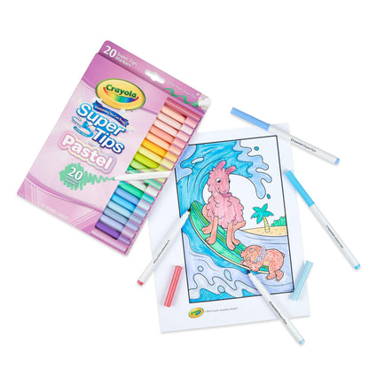 CRAYOLA Pastel SuperTips Washable Markers - Assorted Colours (Pack of 20) | Premium Felt Tip Pens That Can Easily Wash Off Skin and Clothing | For Ages 3+