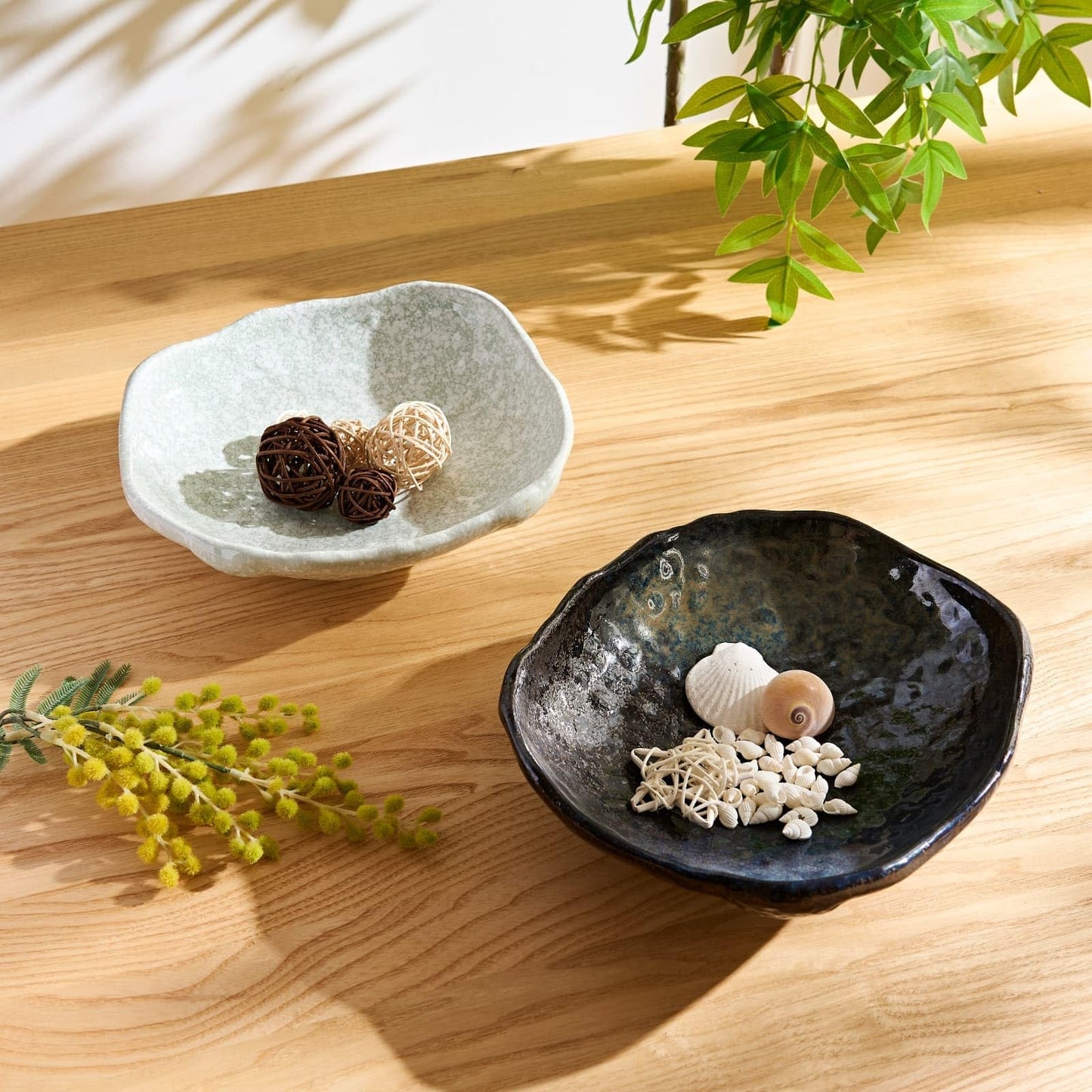 VOMANA Ceramic Decorative Dish, Irregular-Edge Stoneware Centerpiece Dish for Coffee Garden Home Entryway Table, Key Bowl, Fruit Bowl, Handcrafted Gift Decor (10 inch Dark Blue)
