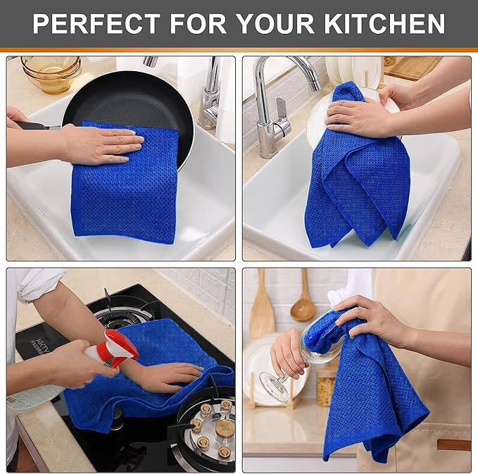 Kitinjoy 100% Cotton Waffle Weave Kitchen Hand Towels