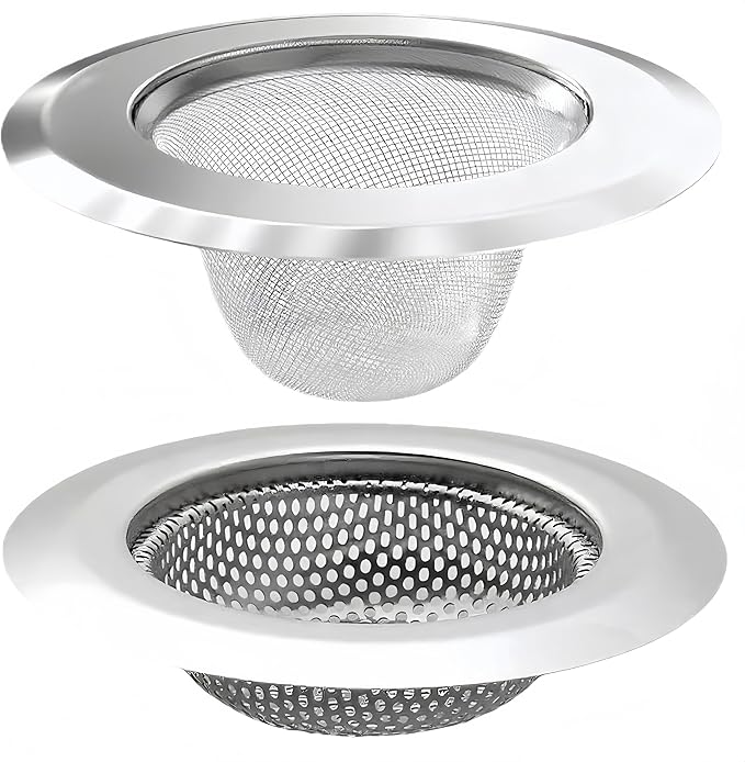 2PCS Kitchen Sink Drain Strainer, Stainless Steel Mesh Sink Strainer, Kitchen