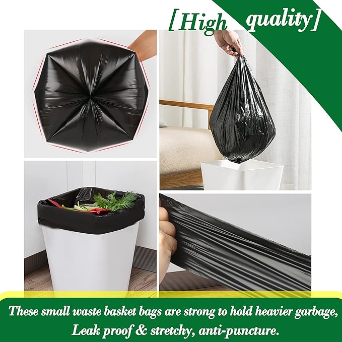 2.5 Gallon 120 pcs Small Black Trash Bags, Strong 2.5 Gallon 2.6 Gallon Garbage