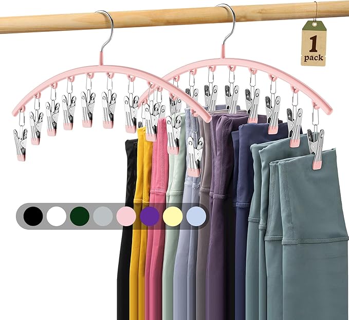 Metal Yoga Pants Hangers 1 Pack w/10 Clips Holds 10 Leggings, Space Saving