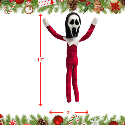 Party Monkeys Bend and Pose Creepy Ghost Masked Elf Decoration 35cm – Handmade Horror-Inspired Ornament for Christmas, Halloween & Holiday Party Décor – Spooky Collectible with Sinister Expression