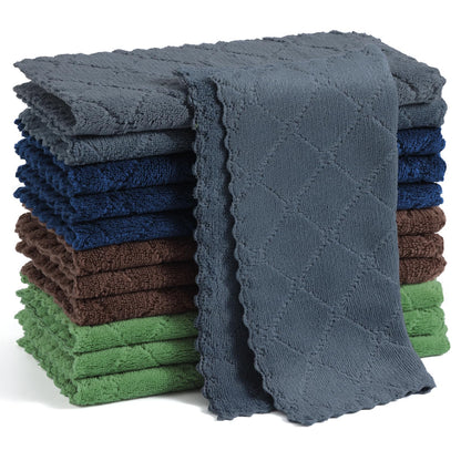 Homaxy 12 Pack Kitchen Dish Cloths (10 x 10 Inches, Grey), Super Soft and Absorbent Coral Velvet Dish Towels, Nonstick Oil Fast Drying Microfiber Cleaning Cloth, No Lint Household Dishcloths