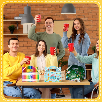Dunzoom 24 Pcs Back to School Party Favor Boxes First Day of School Gift Goodie Candy Cookie Treat Boxes with Handles for Classroom New Semester Favors Party Supplies