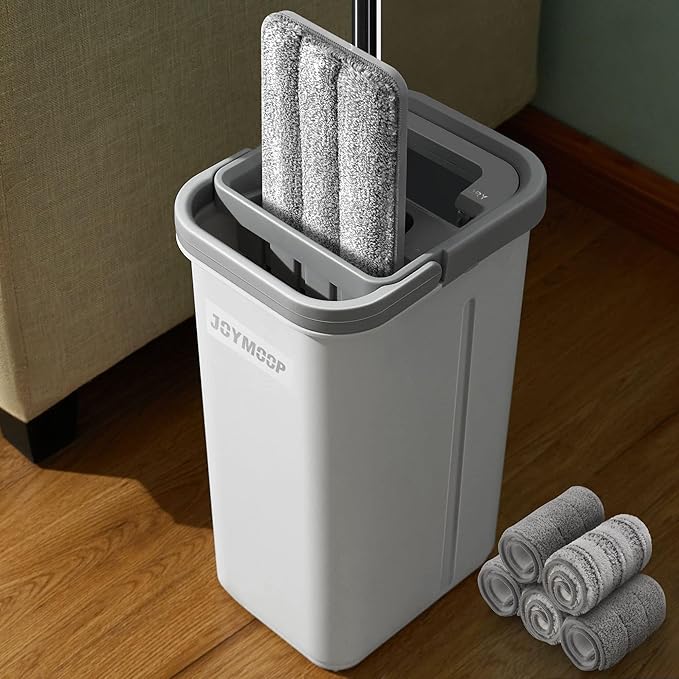 JOYMOOP Mop and Bucket with Wringer Set, Hands Free Flat Floor Mop and Bucket