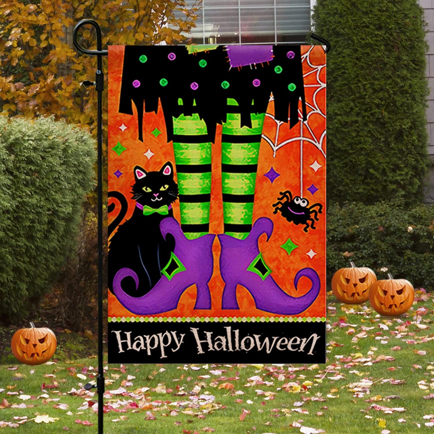 Halloween Garden Flag 12×18 Inch Rustic Black Farmhouse Decor for Seasonal Holiday Yard (Halloween Flag 12"X18" C)