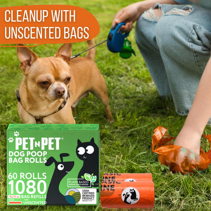 PET N PET 1080 Count Biodegradable Poo Bags Dogs USDA Certified 41 percent Biobased 72 Thick Dog Poop Bags Rolls 9x13 Leak-Proof Orange Unscented
