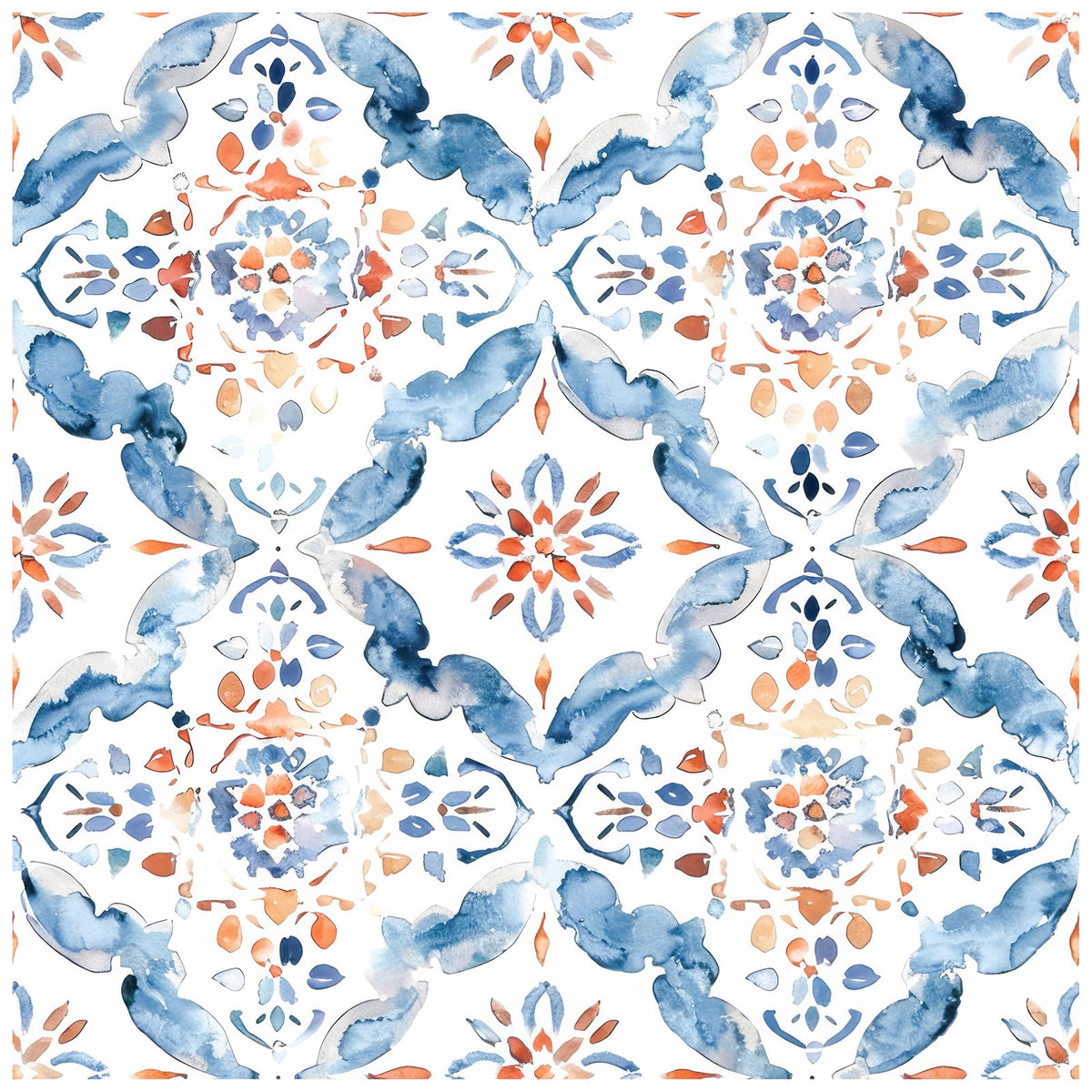 HAOKHOME Geometric Peel and Stick Wallpaper Tile Blue/White/Red Floral Damask Removable Wall Paper Modern Home Decor for Kitchen Backsplash 17.3in x 118in