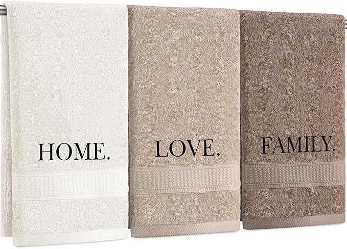 3 Pcs Home Love Family Hand Towels Farmhouse Decorative Embroidered Bathroom