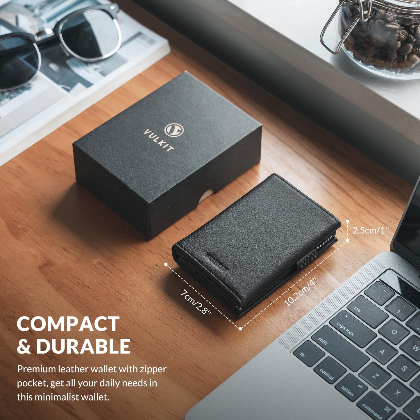 VULKIT Credit Card Holder RFID Blocking Leather Pop Up Card Wallet with Banknote Compartment, ID Window, Coin Pocket & Magnetic Closure