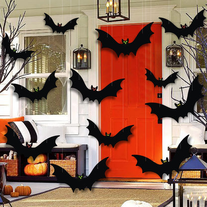VERNILLA Hanging Bats Halloween Decorations 12pcs Halloween Hanging Flying Bat with Glowing Eyes for Outdoor Decor