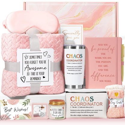 Thank You Gifts for Women, Administrative Professional Day Gifts, Chaos Coordinator Gifts for Coworker Teacher Employee Appreciation Gifts for Nurse Manager Boss Lady, Office Birthday Gifts w/ Blanket