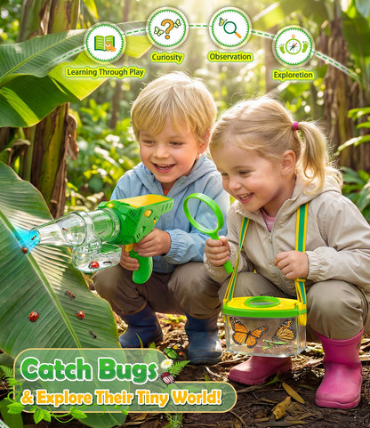 SOLIEHOO Bug Catcher for Kids 3-12, Bug Vacuum Bugs Catching Release Kit, Magnifying Glass Bug Collector Butterfly Net Bugs Grabber Insect Catcher Tweezers, Boys Outside Explorer Toys Birthday Gift
