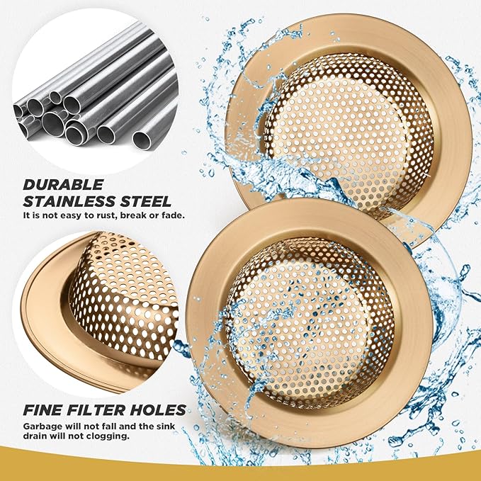 Retisee 2 Pcs Sink Strainer Stainless Steel Kitchen Sink Drain Strainer Basket