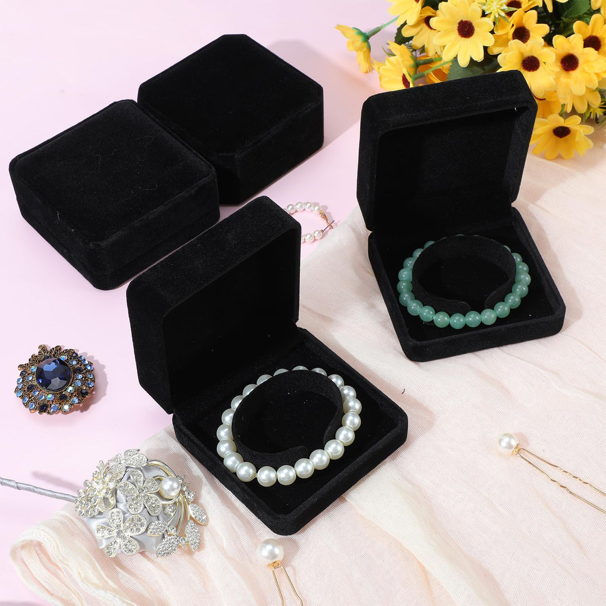 PercyEffie 12Pcs Velvet Bracelet Gift Box Bulk, Classic Black Bracelet Pendant Necklace Gift Box Case for Jewelry Storage Display Case for Christmas Wedding Engagement Birthday Anniversary