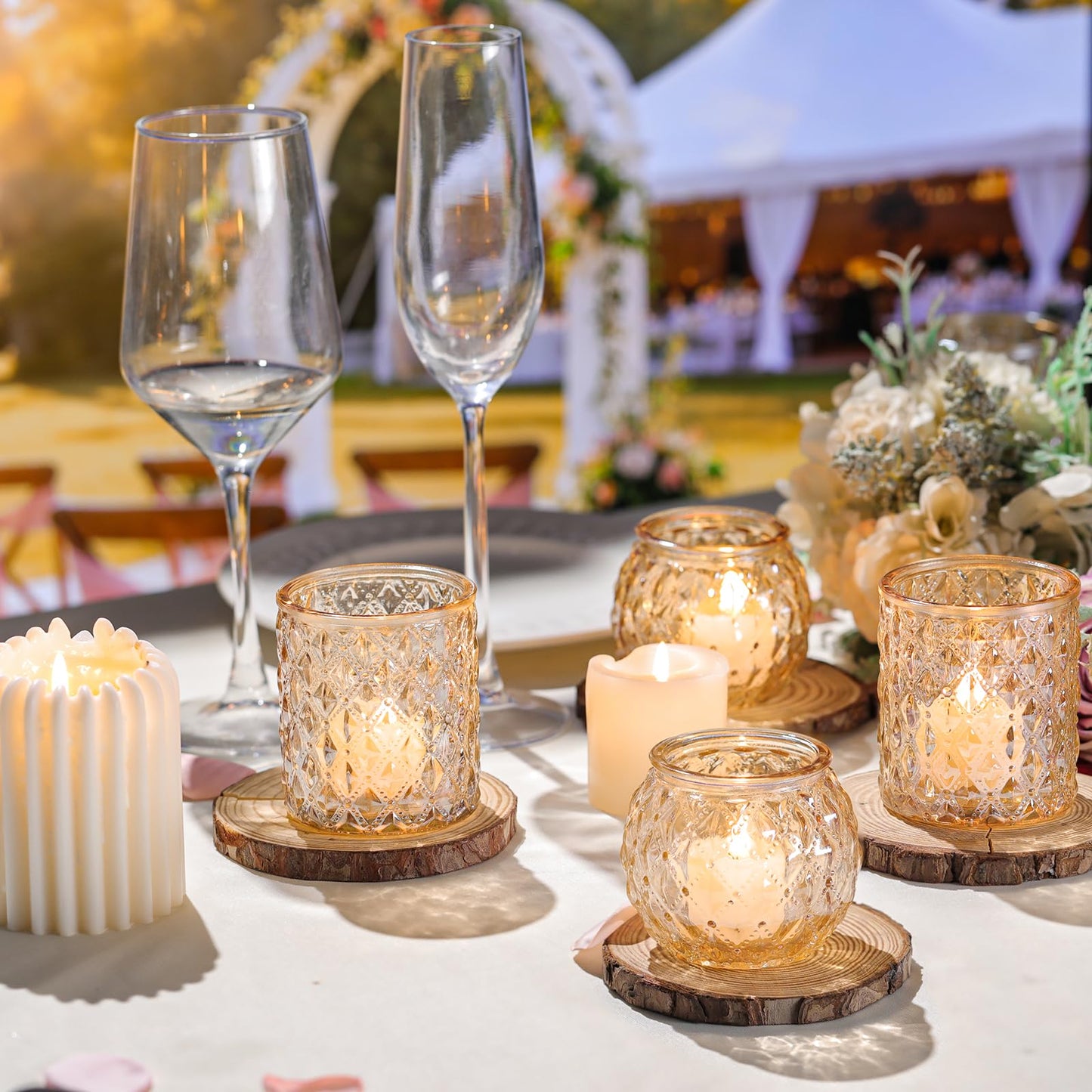 DARJEN Gold Votive Candle Holder Set of 20, Upgraded Size Tea Light Candle Holder Glass for Wedding Table Centerpieces, Elegant Bulk Votive Holders for Party, Proposals and Wedding Shower