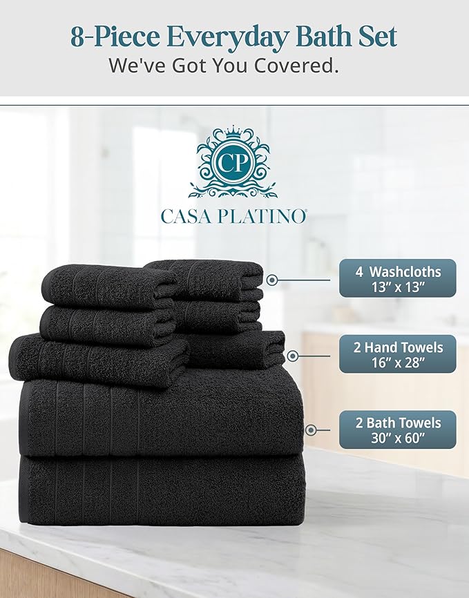 Casa Platino 100% Cotton Bath Towel Pack of 8