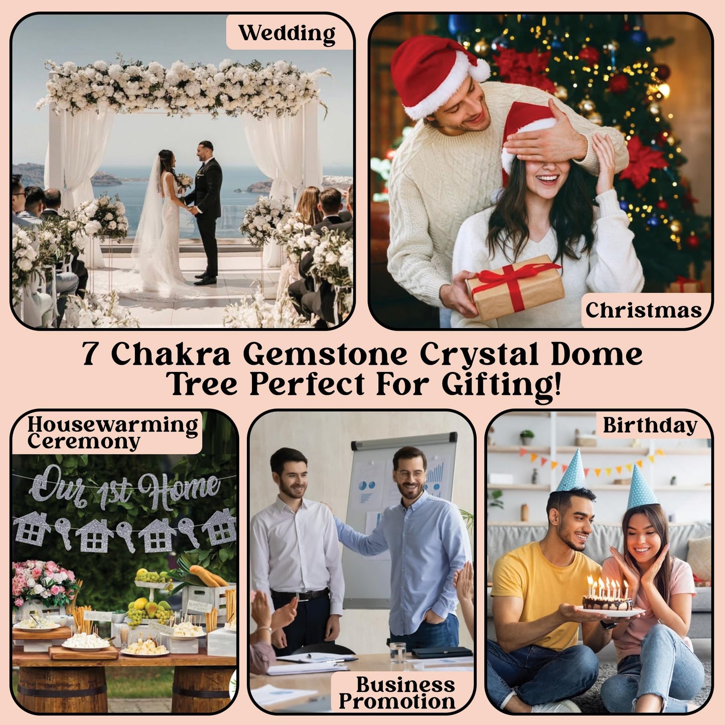 HOME INFINIX Crystal Tree of Life 7 Chakra Healing Crystal Trees in Glass Dome – Handmade Gemstone Bonsai Tree for Positive Energy, Feng Shui, Meditation, Spiritual Home Decor, Office Desk, Birthday