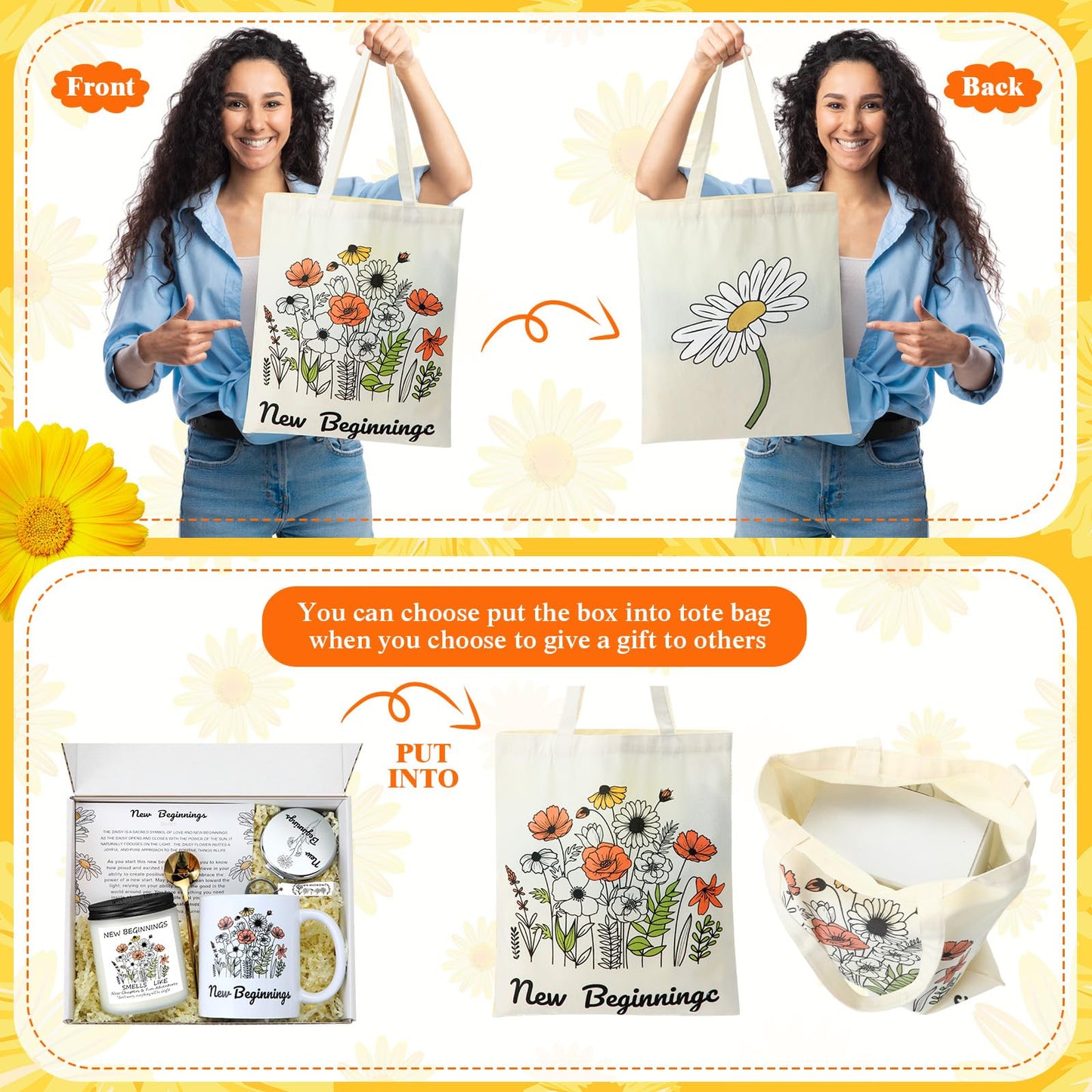 Yeyeplum New Beginnings Box Gifts for Women Daisy Farewell Leaving Away Gifts for Coworkers, New Job Retirement Goodbye, Good Luck Leaving Job, Breakup, Divorce for Friends