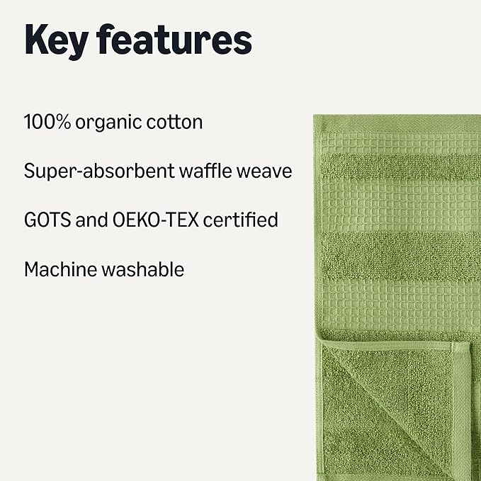 Amazon Basics 100% Organic Cotton Waffle Kitchen Dish Cloths, Ultra Absorbent