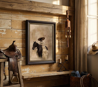 Dark Brown Framed Western Cowgirl Wall Art Trendg Black Girl Riding Horse Canvas Wall Decor African American Bride Woman Poster Print Artwork for Living Room Dormitory Bedroom 9x11 inch