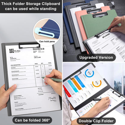 1 PCS A4 Clipboards Foldable,Folding Clipboard,360°Cover Folder Clipboard,Plastic Clipboards with Double Low Profile Clip,A4 Size File Folder Storag Clip Board for A3 A4 Paper Clip Boards-Silver