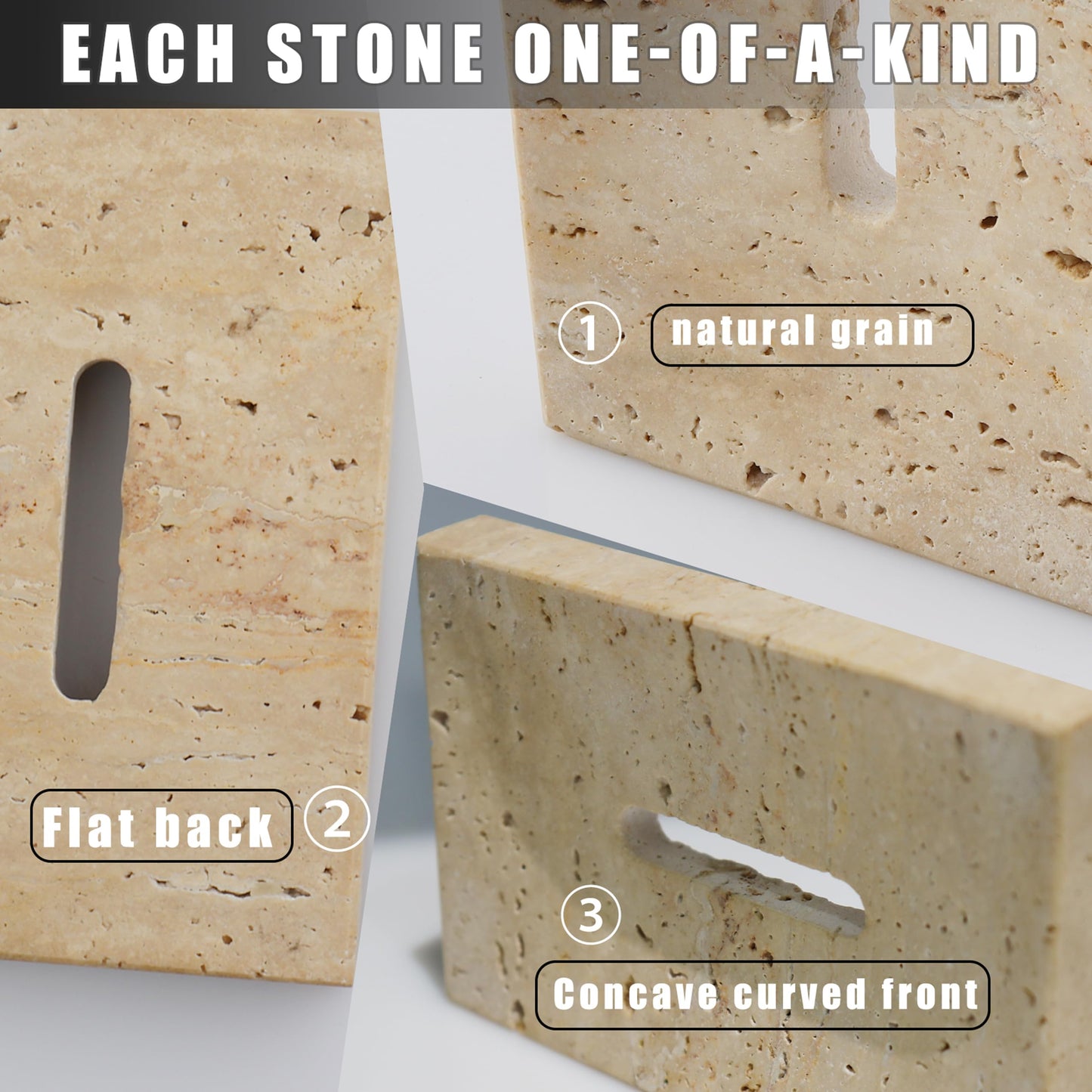 LMHOUS Natural Travertine Marble Soap Dish - Beige Brown Stone Soap Holder for Shower, Bathroom, Kitchen Sink Sponge & Jewelry Ring Tray
