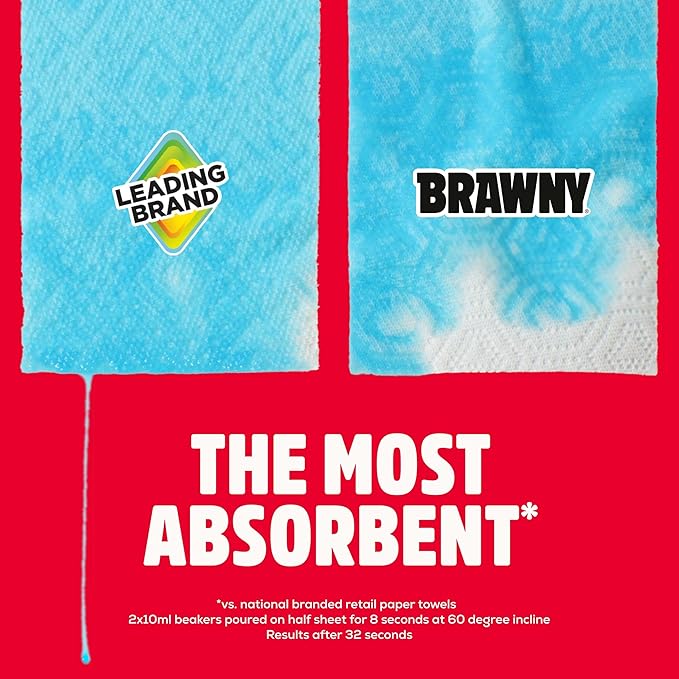Brawny Tear-A-Square 3-Ply Paper Towels, 2 Triple Rolls = 6 Regular Rolls
