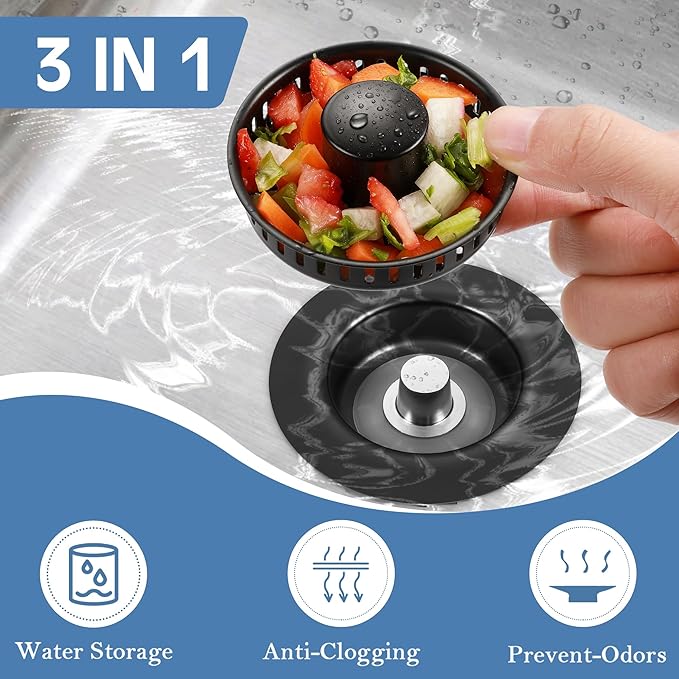 Kitchen Sink Drain Strainer 2 Pack, 304 Stainless Steel Pop Up Sink Stopper