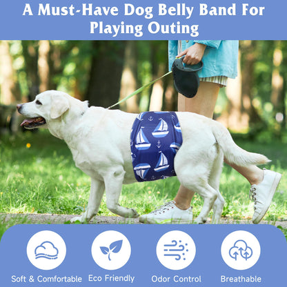 Grecle Premium Male Dog Wraps - High Absorbency Male Dog Diapers (Pack of 3) - Washable Belly Band for Male Dogs Incontinence and Puppy Training (Sailboat, S)