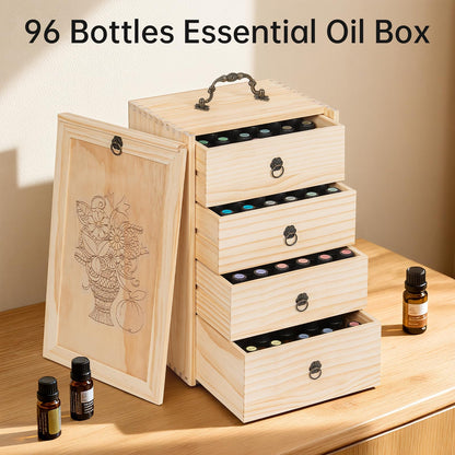TORIBIO Essential Oil Storage Box for 96 Bottles, Wooden Essential Oils Holder Organizer Holds 5-30ml for Young Living & Doterra Bottles