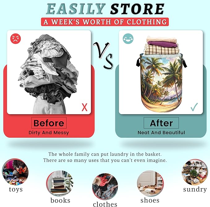 Retro Hawaii Palm Tree Laundry Basket Summer Beach Foldable Funny Laundry
