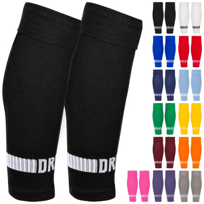 DRIPsox® Football Sock Sleeves - 3 Sizes for Kids, Men, Junior, Women (S:13C-3.5, M:4-7.5, L:8+) - Multiple Colours - 1 Pair (S) Black Football Sleeve Socks with Breathable Calf Comfort Mesh