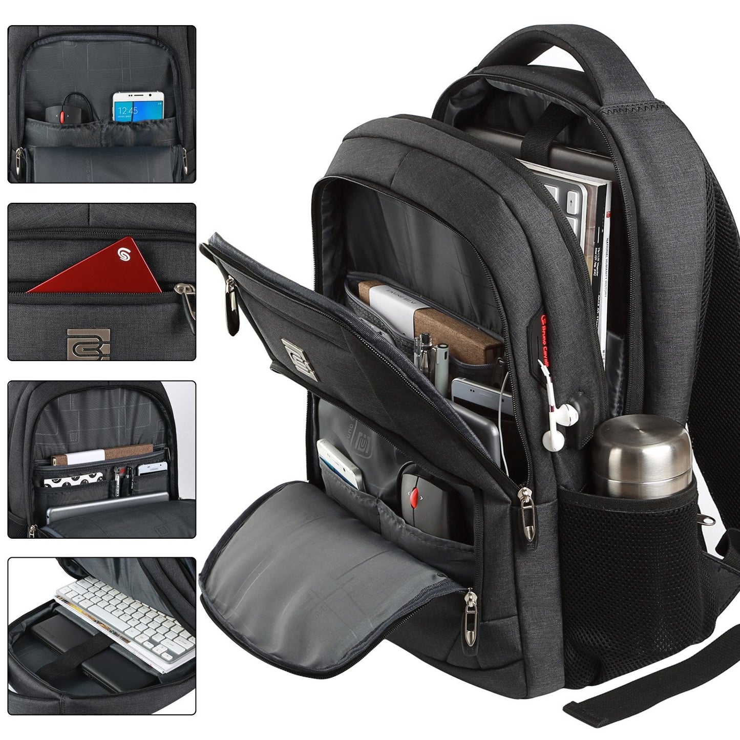 KASIBON Laptop Backpack with USB Charging&Headphone Port,Anti-Theft with Breathable Padded Shoulder Strap, Water Resistant Computer Rucksack for Business/School/Work/Travel