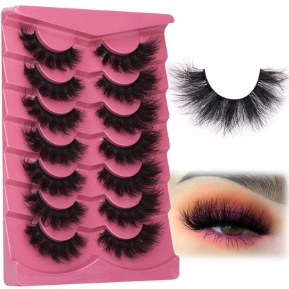 Mink Lashes 8D False Eyelashes Wispy Eye Lashes Cat-Eye Long 18 MM Dramatic FANXITON 7 Pairs Pack Volume Thick Faux Mink Lashes Multipack