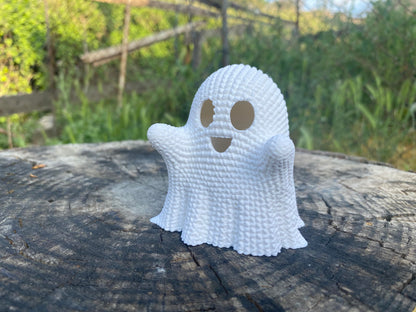Cute Crocheted Ghost – 3D Printed Ghost Decor with Knitted Look | LED Tea Light Halloween Decoration (Light Not Included) | Cozy Spooky Season Home Accent