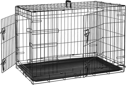 Cardys Dog Crate Puppy Pet Cage with 2 Doors Easy Clean Removable Plastic Tray Folding Metal Training Crate (Small 24''), black