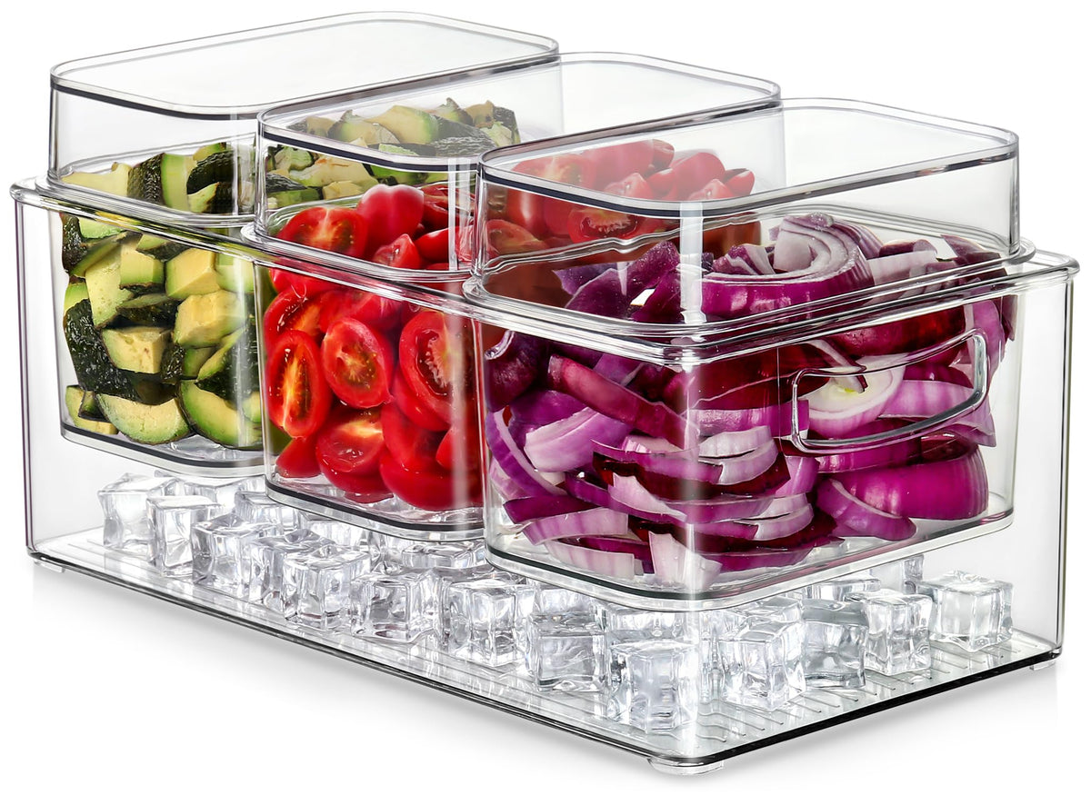 Hudgan Large Taco Bar Serving Set for Party with 3 Separate Containers, Mimosa Bar Accessories with Lids, Chilled Condiment Caddy Organizer for Salad, Fruit, Party Garnish