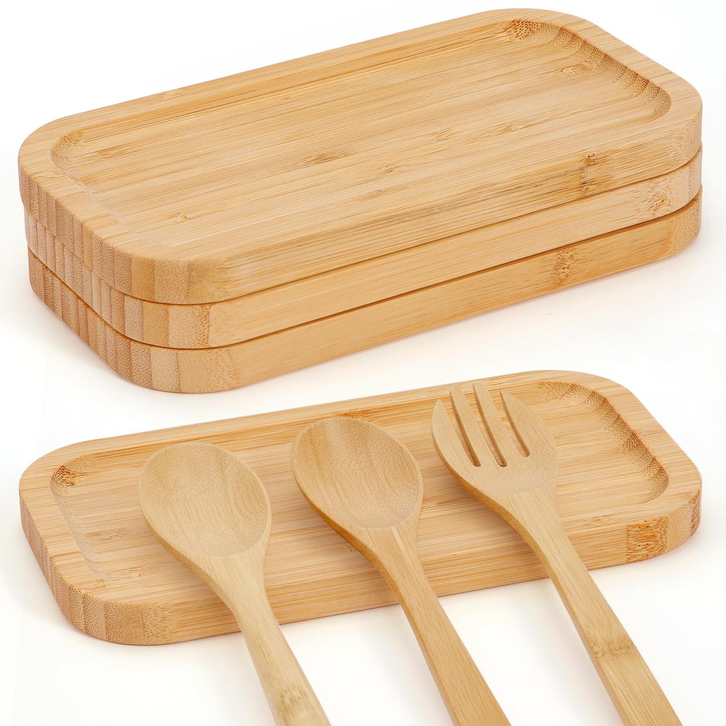 Honeydak 4 Pcs Large Wood Spoon Rest 8.3'' Bamboo Stove Top Spoon Holder Kitchen Counter Cooking Utensils Rest Farmhouse Food Serving Tray for Spatulas, Spoons, Turners
