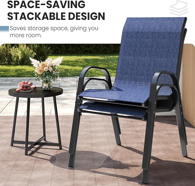 Patio Dining Chairs Set of 4, Outdoor Stackable Dining Chairs High Back for All Weather, Patio Furniture for Backyard, Porch, Garden, Pool Deck (Blue)