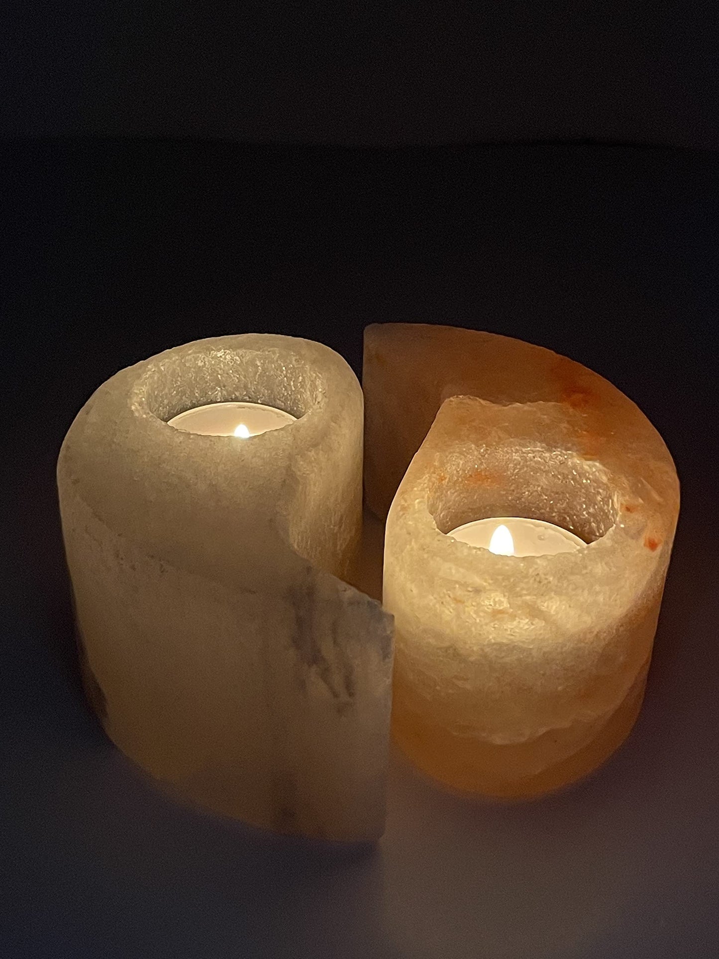 Himalayan Salt Yin-Yang Tealight Candle Holder, Pink & White, Aesthetic & Trendy Home Decor, Unique Gift Ideas