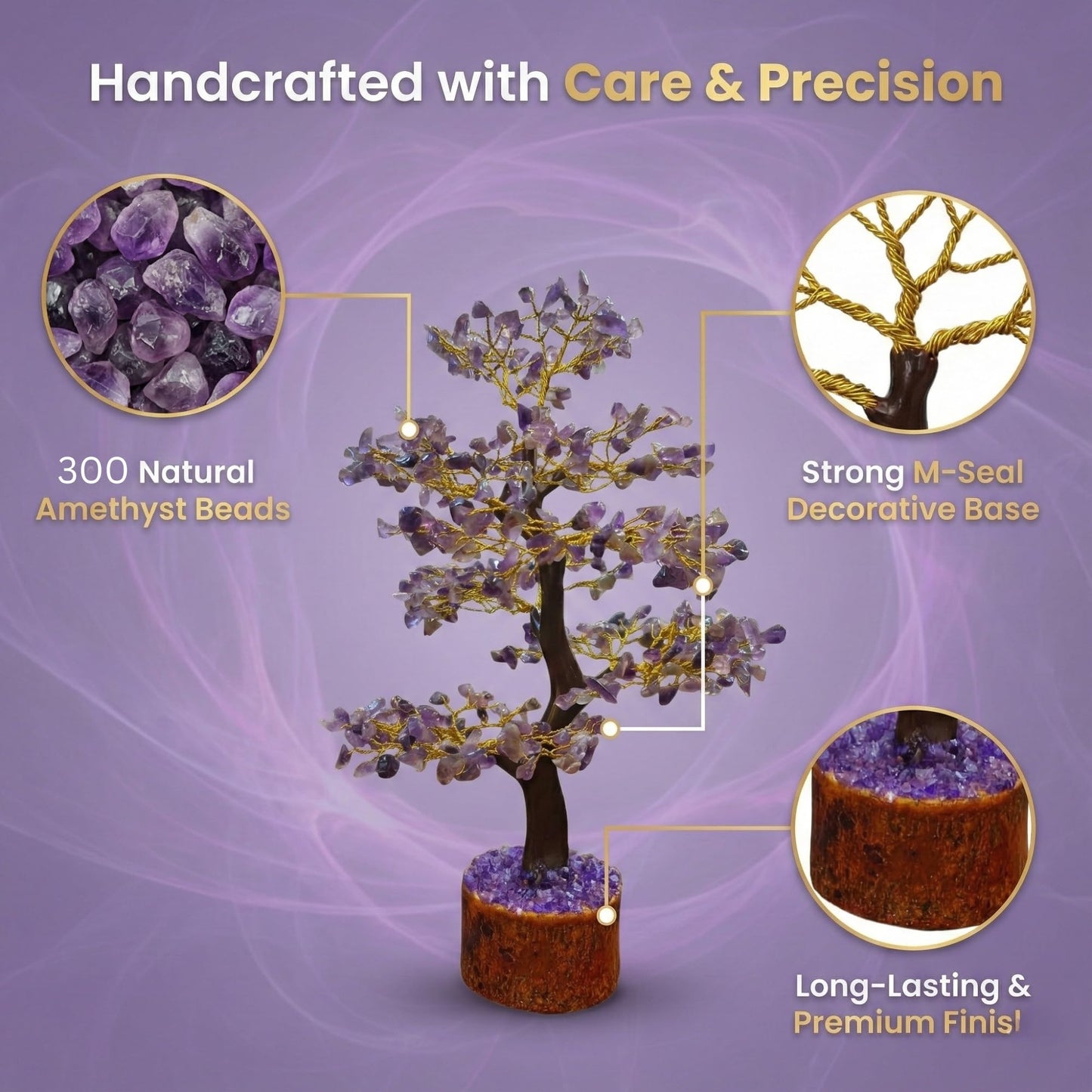 DK trades® Amethyst Chakra Natural Healing Gemstone Crystal Bonsai Fortune Money Tree for Good Luck, Wealth & Home Office Kitchen Decor Ideal Gift 300 (Amethyst, 300 Beads)