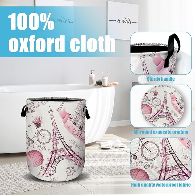 Romantic Paris Eiffel Tower Laundry Basket, Laundry Hamper Collapsible Oxford