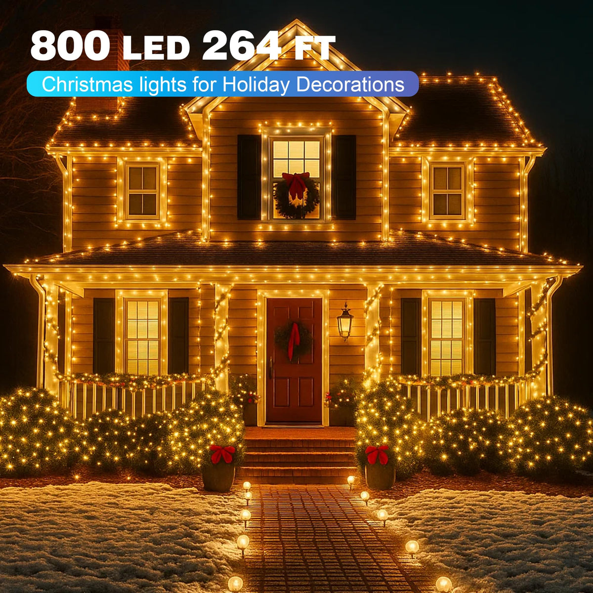 Domolli Christmas Lights 800 LED 264 FT, IP67 Waterproof Christmastree Lights with 8 Modes, Remote Control 3 Timers & Memory Function Xmas Decorations for House and Holiday (Warm White)